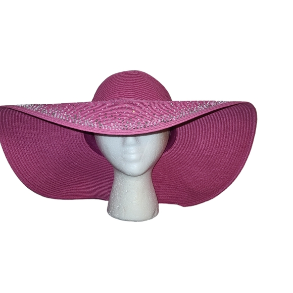 💕NWT Fuschia Beach Hat w/Bling Embellishments💕 - Picture 3 of 11